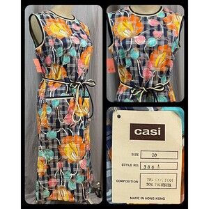 Vintage Sakowitz Casi Floral Print Women's Size 10 Dress Original Tags Hong Kong